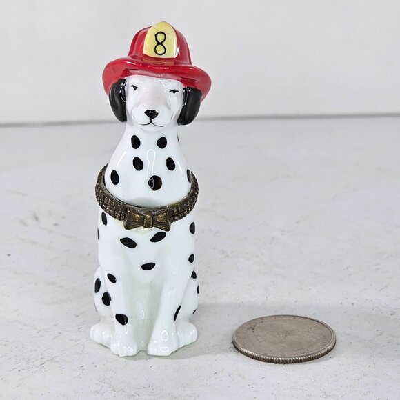 Dalmatian Firefighter Trinket Box Figurine Midwest Of Cannon Falls Spotted Dog - Picture 2 of 8